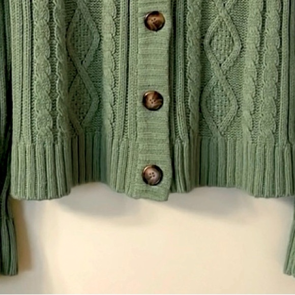 Woman’s St. John's Bay Sage Green Cable Knit Button Up Warm Cardigan - Picture 5 of 5